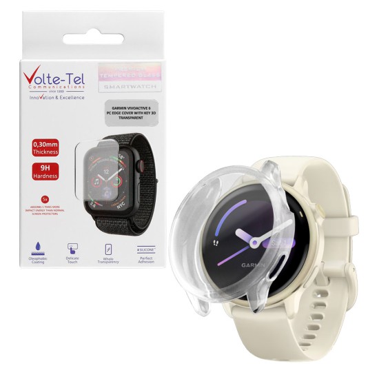 VOLTE-TEL TEMPERED GLASS GARMIN VIVOACTIVE 6 1.2in 9H 0.30mm EDGE COVER WITH KEY 3D FULL COVER TRANSPARENT