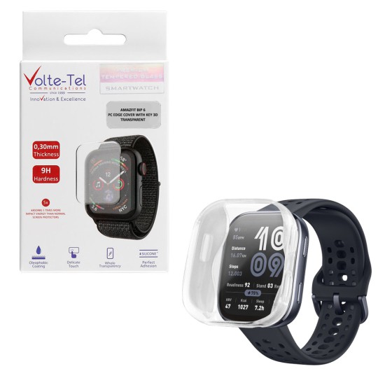 VOLTE-TEL TEMPERED GLASS AMAZFIT BIP 6 46mm 1.97in 9H 0.30mm EDGE WITH KEY 3D FULL COVER TRANSPARENT
