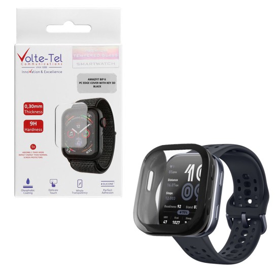 VOLTE-TEL TEMPERED GLASS AMAZFIT BIP 6 46mm 1.97in 9H 0.30mm EDGE WITH KEY 3D FULL COVER BLACK