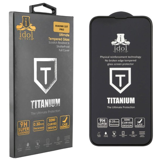 IDOL 1991 TITANIUM TEMPERED GLASS XIAOMI 15T PRO 5G 6.83in 9H 0.25mm  SEMI CURVED FINGER UNLOCK FULL GLUE BLACK