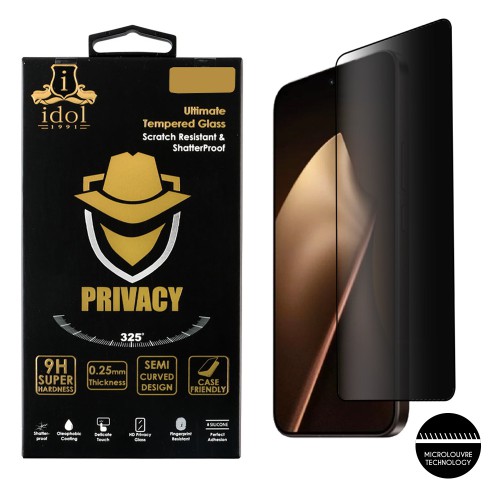 IDOL 1991 PRIVACY ANTISPY TEMPERED GLASS XIAOMI 15T PRO 5G 6.83in 9H 0.25mm SEMI CURVED FULL GLUE BLACK