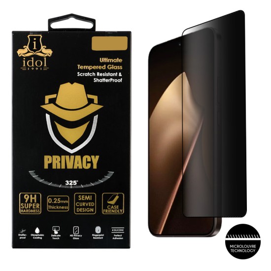 IDOL 1991 PRIVACY ANTISPY TEMPERED GLASS XIAOMI 15T PRO 5G 6.83in 9H 0.25mm SEMI CURVED FULL GLUE BLACK