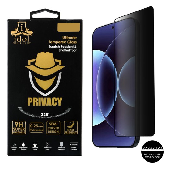 IDOL 1991 PRIVACY ANTISPY TEMPERED GLASS XIAOMI 17 PRO MAX 5G 6.9in 9H 0.25mm SEMI CURVED FINGER UNLOCK FULL GLUE BLACK