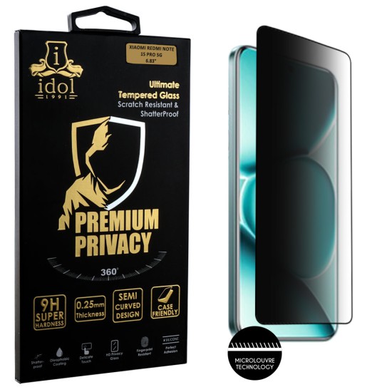 IDOL 1991 PREMIUM PRIVACY ANTISPY TEMPERED GLASS XIAOMI REDMI NOTE 15 PRO 5G 6.83in 9H 0.25mm SEMI CURVED FULL GLUE BLACK