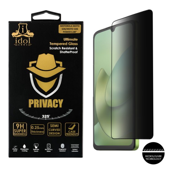 IDOL 1991 PRIVACY ANTISPY TEMPERED GLASS MOTOROLA MOTO G06/MOTO G06 POWER 6.88in 9H 0.25mm SEMI CURVED FULL GLUE BLACK