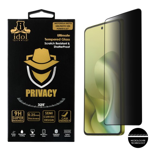 IDOL 1991 PRIVACY ANTISPY TEMPERED GLASS MOTOROLA MOTO G86/MOTO G86 POWER 6.67in 9H 0.25mm SEMI CURVED FULL GLUE BLACK