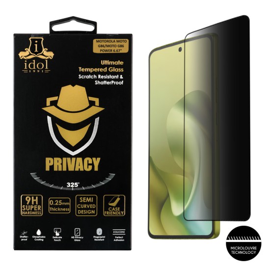 IDOL 1991 PRIVACY ANTISPY TEMPERED GLASS MOTOROLA MOTO G86/MOTO G86 POWER 6.67in 9H 0.25mm SEMI CURVED FULL GLUE BLACK