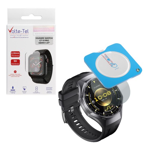 VOLTE-TEL TEMPERED GLASS HUAWEI WATCH GT 6 PRO 46MM 1.47in 9H 0.30mm 2.5D EASY APPLICATION FULL GLUE FULL COVER TRANSPARENT