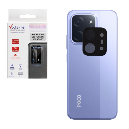 VOLTE-TEL CAMERA GLASS XIAOMI POCO C85 4G/REDMI 15C 4G 6.9in 9H 0.25mm 3D CURVED BLACK