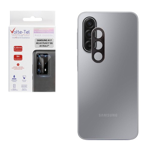 VOLTE-TEL CAMERA GLASS COVER SAMSUNG A17 4G A175/A17 5G Α176 6.7in 9H 0.30MM 3D AR ALUMINIUM-ELECTROPLATING FRAME BLACK