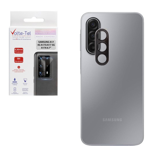 VOLTE-TEL CAMERA GLASS COVER SAMSUNG A17 4G A175/A17 5G Α176 6.7in 9H 0.30MM 3D AR ALUMINIUM-ELECTROPLATING FRAME BLACK
