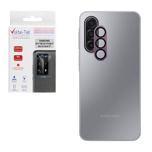 VOLTE-TEL CAMERA GLASS COVER SAMSUNG A17 4G A175/A17 5G Α176 6.7in 9H 0.30MM 3D AR ALUMINIUM-ELECTROPLATING FRAME PURPLE