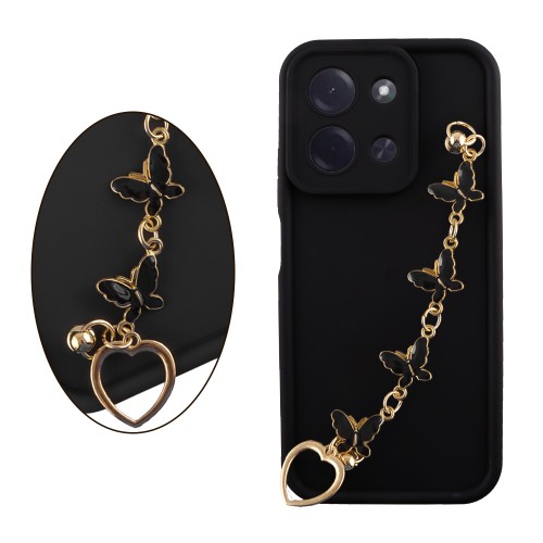 VOLTE-TEL SILICON TPU WITH STRAP ΘΗΚΗ XIAOMI POCO C85 4G/ REDMI 15C 4G 6.9in FULL CAMERA PROTECTION BLACK WITH BLACK BUTTERFLIE