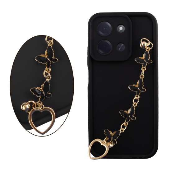 VOLTE-TEL SILICON TPU WITH STRAP ΘΗΚΗ XIAOMI POCO C85 4G/ REDMI 15C 4G 6.9in FULL CAMERA PROTECTION BLACK WITH BLACK BUTTERFLIE