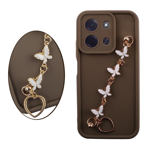 VOLTE-TEL SILICON TPU WITH STRAP ΘΗΚΗ XIAOMI POCO C85 4G/ REDMI 15C 4G 6.9in FULL CAMERA PROTECTION BROWN WITH WHITE BUTTERFLIE