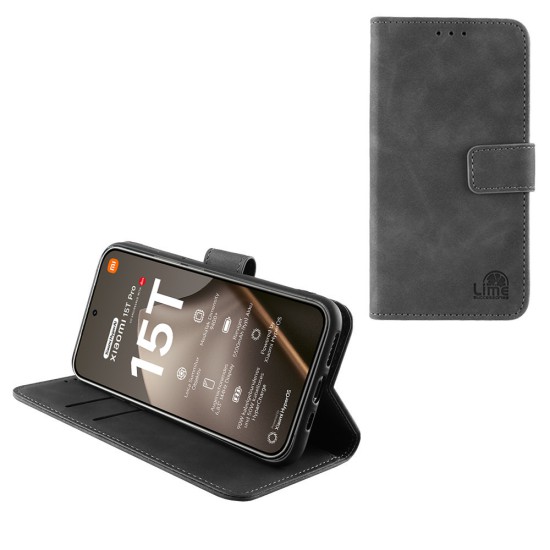 LIME ESSENTIAL ΘΗΚΗ XIAOMI 15T PRO 5G 6.83in  MAGNET BOOK STAND CLIP GREY