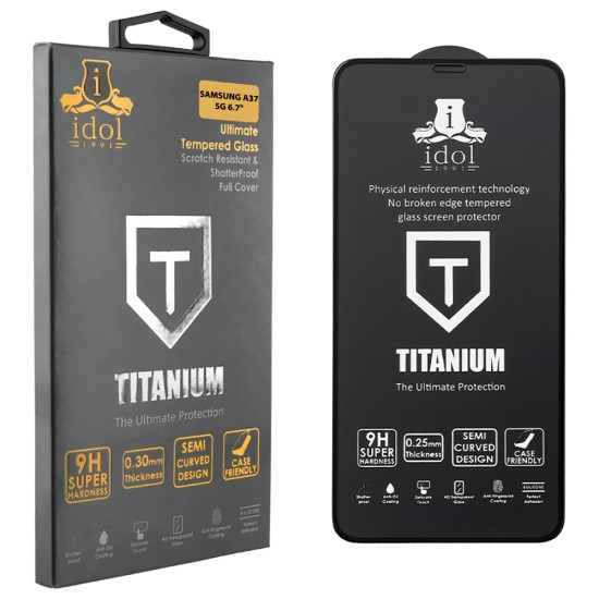 IDOL 1991 TITANIUM TEMPERED GLASS SAMSUNG A37 5G 6.7in 9H 0.25mm SEMI CURVED FINGER UNLOCK FULL GLUE BLACK