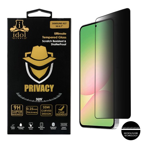 IDOL 1991 PRIVACY ANTISPY TEMPERED GLASS SAMSUNG A57 5G 6.7in 9H 0.25mm SEMI CURVED FULL GLUE BLACK