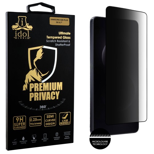 IDOL 1991 PREMIUM PRIVACY ANTISPY TEMPERED GLASS SAMSUNG S26 PLUS 5G 6.7in 9H 0.25mm SEMI CURVED FINGER UNLOCK FULL GLUE BLACK