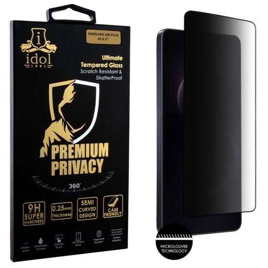 IDOL 1991 PREMIUM PRIVACY ANTISPY TEMPERED GLASS SAMSUNG S26 PLUS 5G 6.7in 9H 0.25mm SEMI CURVED FINGER UNLOCK FULL GLUE BLACK