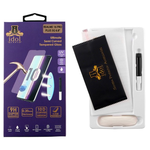 IDOL 1991 UV TEMPERED GLASS REALME 16 PRO PLUS 5G 6.8in 9H 0.20mm 10D SEMI WITH GLUE-TOOL FINGER UNLOCK FULL COVER TRANSPARENT