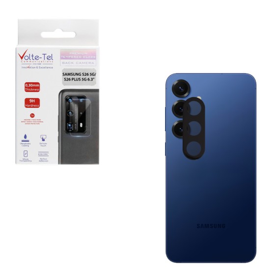 VOLTE-TEL CAMERA GLASS SAMSUNG S26 5G/S26 PLUS 5G 6.3in 9H 0.25mm 3D CURVED BLACK