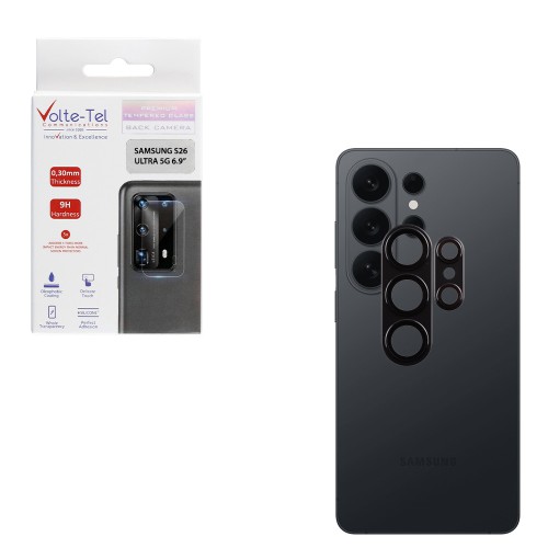 VOLTE-TEL CAMERA GLASS COVER SAMSUNG S26 ULTRA 5G 6.9in 9H 0.30MM 3D AR ALUMINIUM-ELECTROPLATING FRAME BLACK