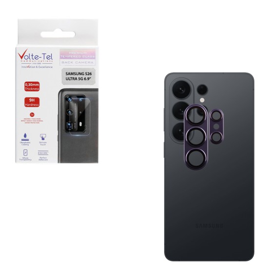 VOLTE-TEL CAMERA GLASS COVER SAMSUNG S26 ULTRA 5G 6.9in 9H 0.30MM 3D AR ALUMINIUM-ELECTROPLATING FRAME PURPLE