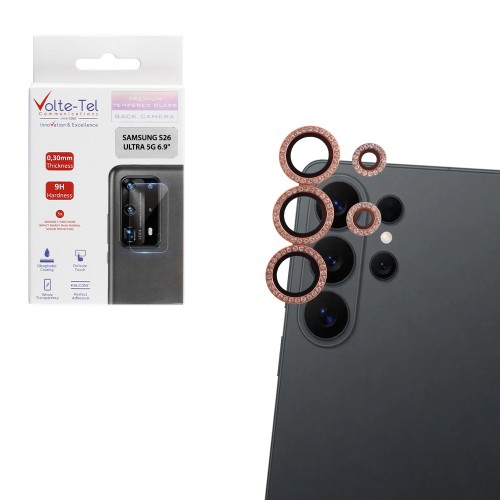 VOLTE-TEL CAMERA GLASS COVER SAMSUNG S26 ULTRA 5G 6.9in 9H 0.33MM EASY APPLICATION WITH STRASS ORANGE