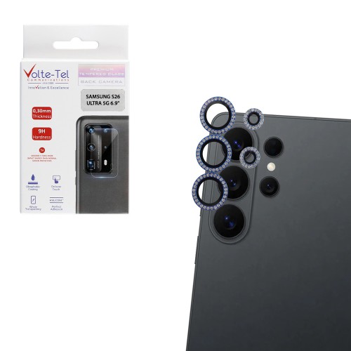 VOLTE-TEL CAMERA GLASS COVER SAMSUNG S26 ULTRA 5G 6.9in 9H 0.33MM EASY APPLICATION WITH STRASS NAVY BLUE