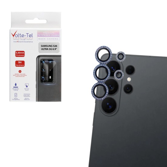 VOLTE-TEL CAMERA GLASS COVER SAMSUNG S26 ULTRA 5G 6.9in 9H 0.33MM EASY APPLICATION WITH STRASS NAVY BLUE