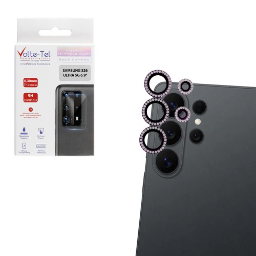 VOLTE-TEL CAMERA GLASS COVER SAMSUNG S26 ULTRA 5G 6.9in 9H 0.33MM EASY APPLICATION WITH STRASS DARK PURPLE