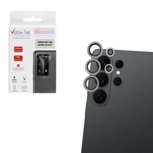 VOLTE-TEL CAMERA GLASS COVER SAMSUNG S26 ULTRA 5G 6.9in 9H 0.33MM EASY APPLICATION WITH STRASS BLACK