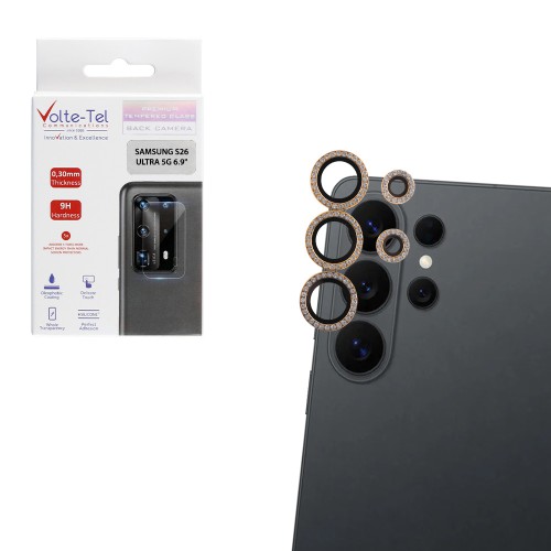 VOLTE-TEL CAMERA GLASS COVER SAMSUNG S26 ULTRA 5G 6.9in 9H 0.33MM EASY APPLICATION WITH STRASS TITANIUM GOLD
