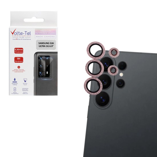 VOLTE-TEL CAMERA GLASS COVER SAMSUNG S26 ULTRA 5G 6.9in 9H 0.33MM EASY APPLICATION WITH STRASS PINK
