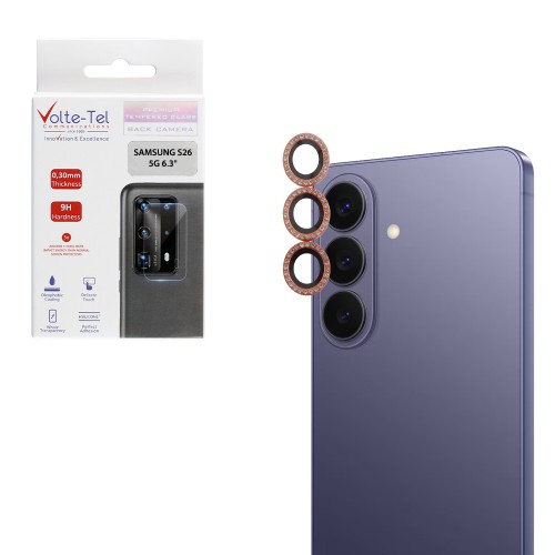 VOLTE-TEL CAMERA GLASS COVER SAMSUNG S26 5G 6.3in 9H 0.33MM EASY APPLICATION WITH STRASS ORANGE