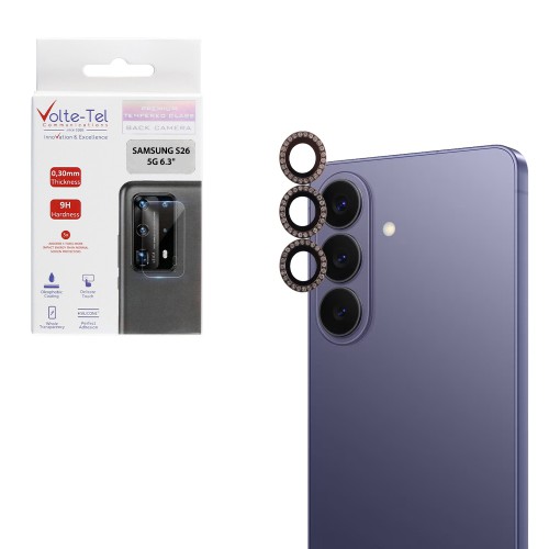 VOLTE-TEL CAMERA GLASS COVER SAMSUNG S26 5G 6.3in 9H 0.33MM EASY APPLICATION WITH STRASS BROWN
