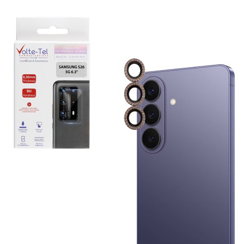 VOLTE-TEL CAMERA GLASS COVER SAMSUNG S26 5G 6.3in 9H 0.33MM EASY APPLICATION WITH STRASS TITANIUM GOLD