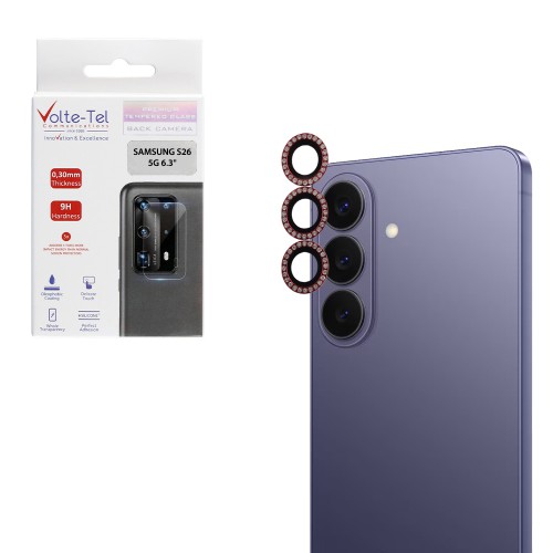 VOLTE-TEL CAMERA GLASS COVER SAMSUNG S26 5G 6.3in 9H 0.33MM EASY APPLICATION WITH STRASS RED
