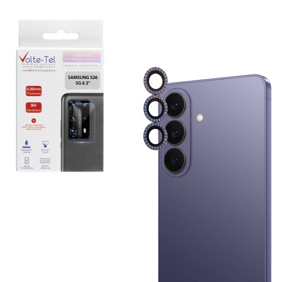 VOLTE-TEL CAMERA GLASS COVER SAMSUNG S26 5G 6.3in 9H 0.33MM EASY APPLICATION WITH STRASS NAVY BLUE