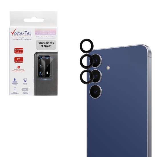VOLTE-TEL CAMERA GLASS COVER SAMSUNG S25 FE 5G S731 6.7in 9H 0.30MM EASY APPLICATION BLACK