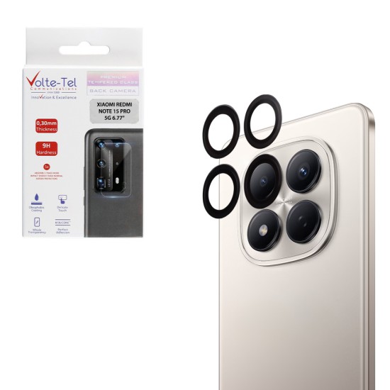 VOLTE-TEL CAMERA GLASS COVER XIAOMI REDMI NOTE 15 PRO 5G 6.77in 9H 0.30MM EASY APPLICATION BLACK