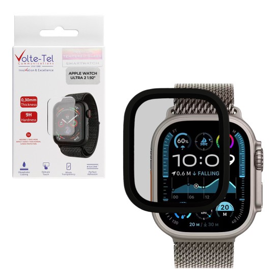 VOLTE-TEL 3D TITANIUM TEMPERED GLASS APPLE WATCH ULTRA 2 49mm 1.92in 0.30mm FULL COVER BLACK