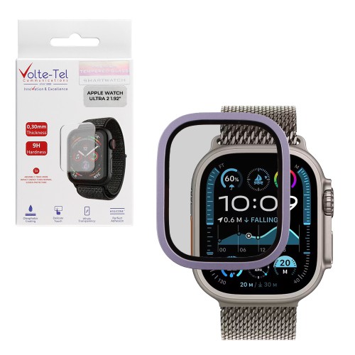 VOLTE-TEL 3D TITANIUM TEMPERED GLASS APPLE WATCH ULTRA 2 49mm 1.92in 0.30mm FULL COVER LIGHT PURPLE