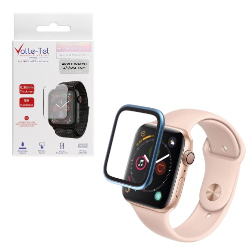 VOLTE-TEL ALUMINIUM TEMPERED GLASS APPLE WATCH 4/5/6/SE 40mm 3D CURVED 1.57in 0.30mm FULL COVER & INSTALLATION TOOL BLUE