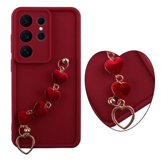 VOLTE-TEL SILICON TPU WITH STRAP ΘΗΚΗ SAMSUNG S26 ULTRA 5G 6.9in  FULL CAMERA PROTECTION BURGUNDY WITH RED HEARTS