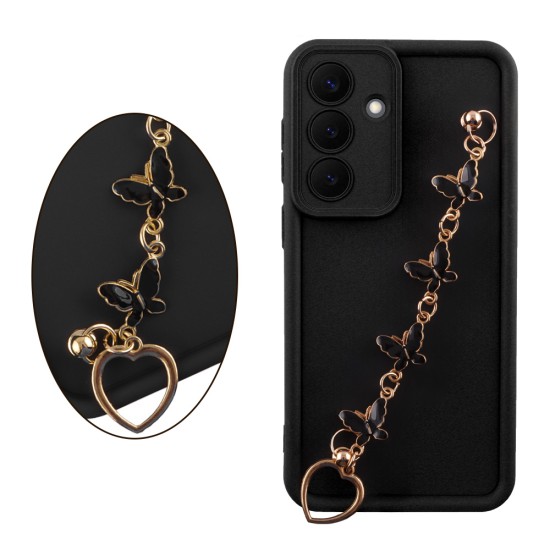 VOLTE-TEL SILICON TPU WITH STRAP ΘΗΚΗ SAMSUNG S26 PLUS 5G 6.7in  FULL CAMERA PROTECTION BLACK WITH BLACK BUTTERFLIES