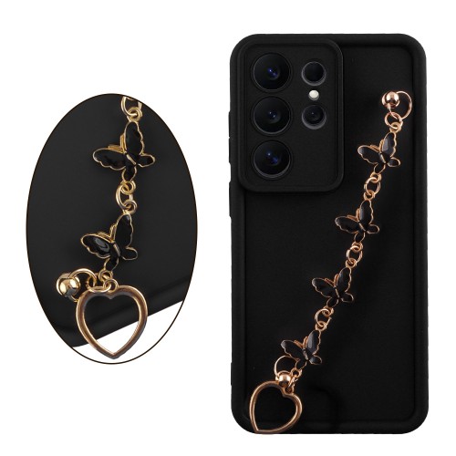 VOLTE-TEL SILICON TPU WITH STRAP ΘΗΚΗ SAMSUNG S26 ULTRA 5G 6.9in  FULL CAMERA PROTECTION BLACK WITH BLACK BUTTERFLIES