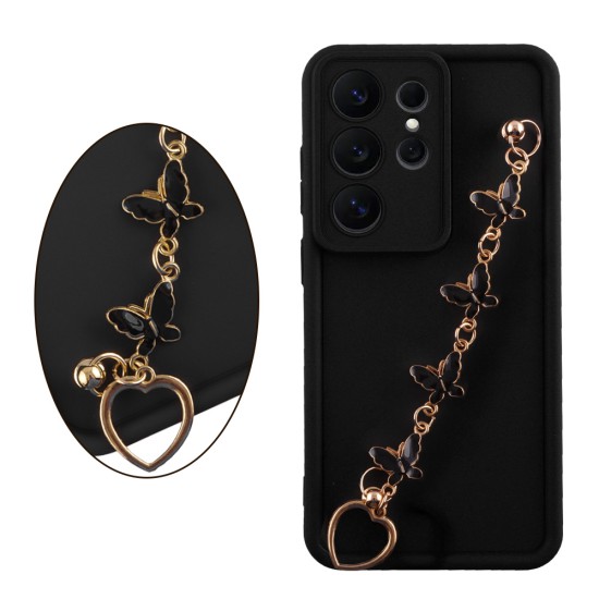 VOLTE-TEL SILICON TPU WITH STRAP ΘΗΚΗ SAMSUNG S26 ULTRA 5G 6.9in  FULL CAMERA PROTECTION BLACK WITH BLACK BUTTERFLIES