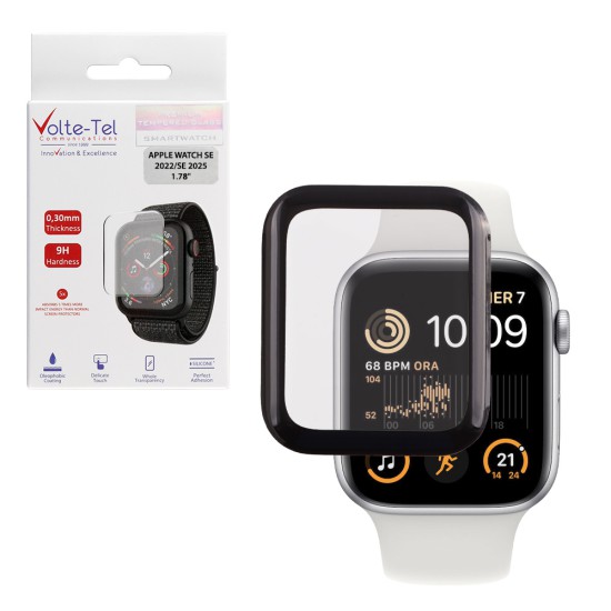 VOLTE-TEL PLEXI TEMPERED GLASS APPLE WATCH SE 2022/SE 2025 40mm 1.78in 3D EDGE 0.30mm FULL GLUE FULL COVER BLACK